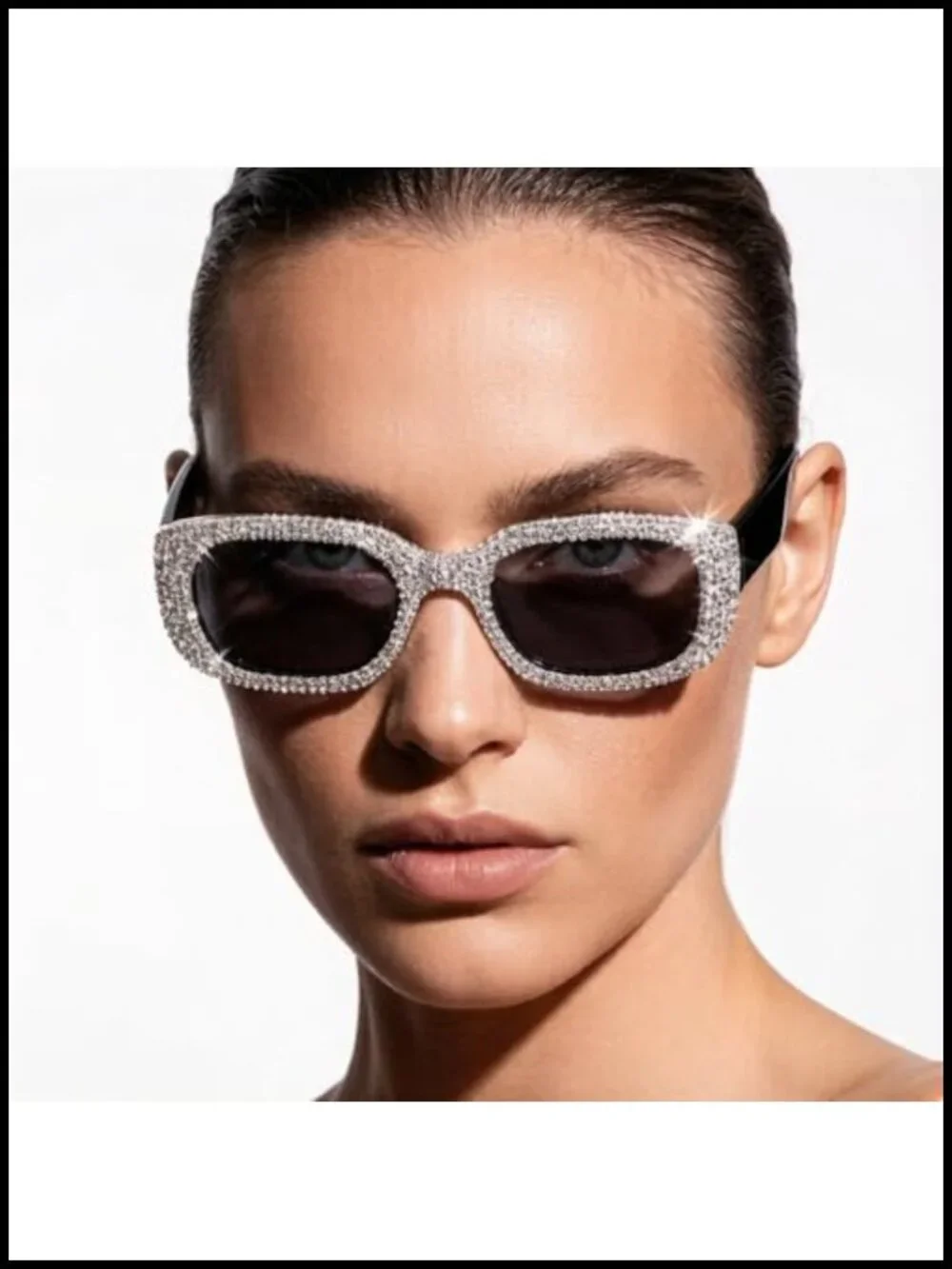 Retro Rectangular Rhinestone Sunglasses UV400 Protection Sparkly Party Trendy